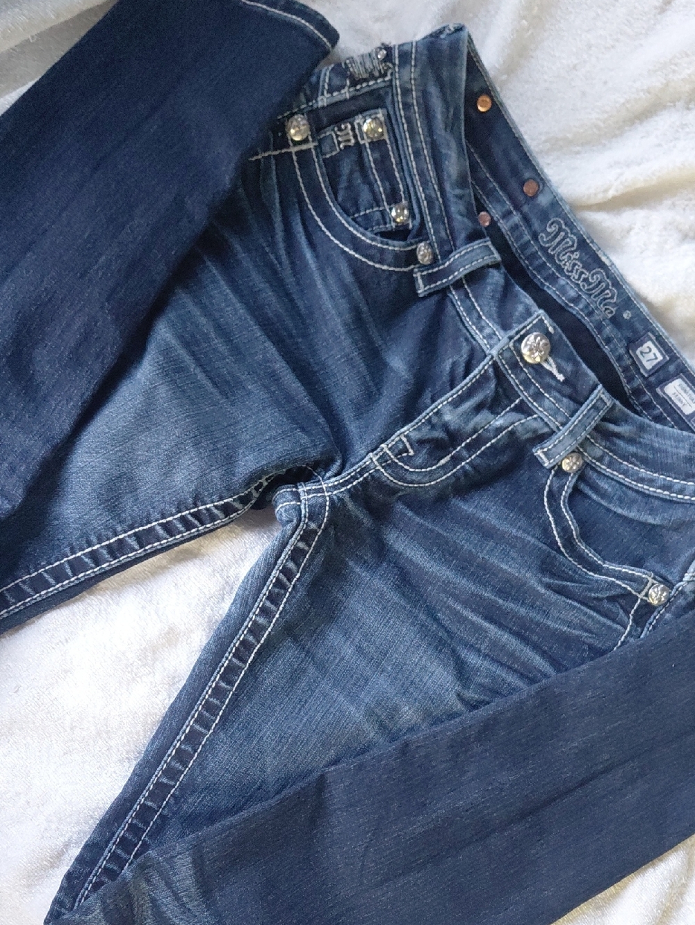Miss Me Dark Blue Skinny Jeans with Embellished Pockets